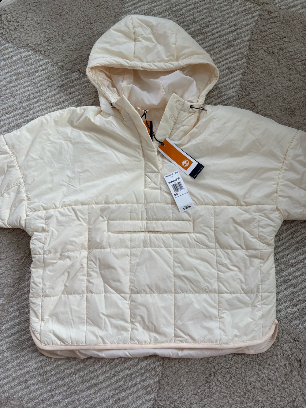 NWT Timberland Cream Quilted Hooded Puffer Pullover